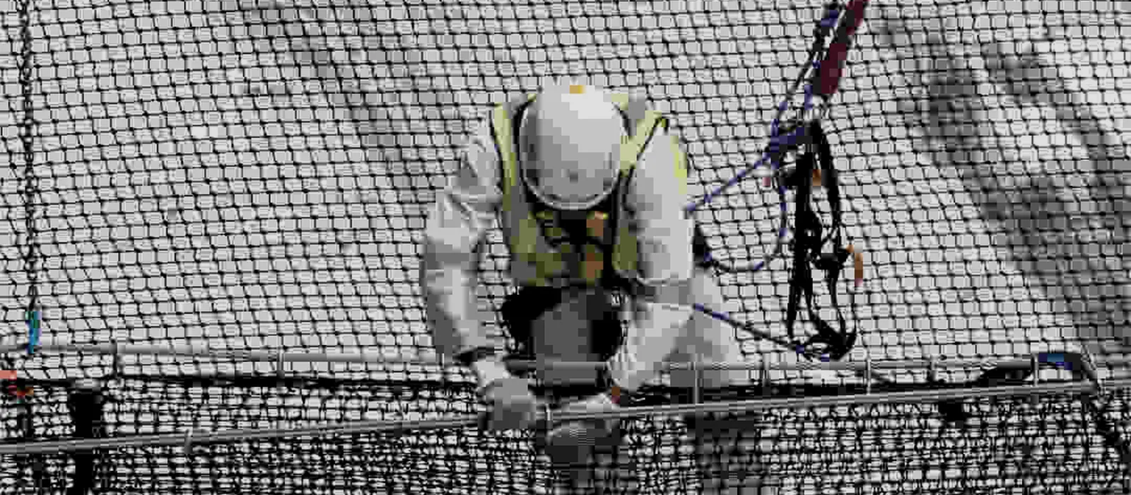 Suspended safety net system installed beneath a structure